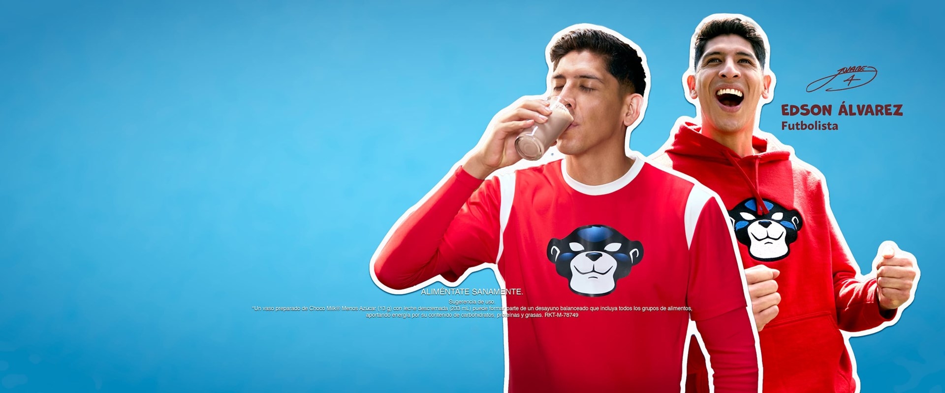 Campaña de Choco Milk con Edson Álvarez disfrutando un vaso de chocomilk